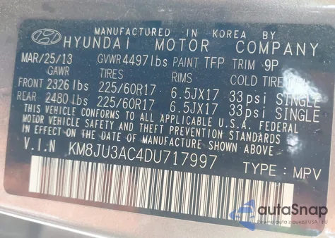 2013 Hyundai Tucson Gls z USA, uszkodzony, nr VIN KM8JU3AC4DU717997